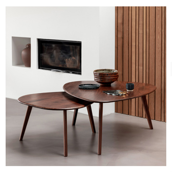 2-Piece Walnut Wood Nesting Table