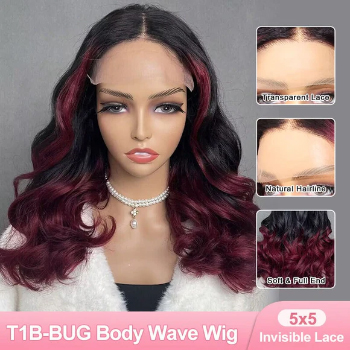 Aligrace T1B/BUG Body Wave 5x5 Transparent Lace Human Hair Color Wig