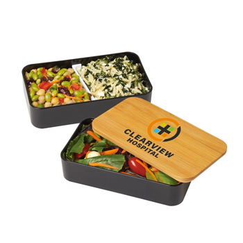 Black Eco-Friendly 2-Tier Bamboo/Wheat Bento Box - Personalization Available