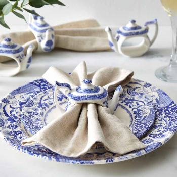 Blue Italian Teapot Napkin Rings, Set of 4