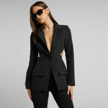 Chona Blazer - Tailored Hourglass Cut Out Blazer in Black