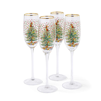 Christmas Tree Polka Dot Champagne Flutes