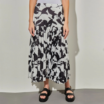 Drop Waist Maxi Skirt - Pleated Floral Woven