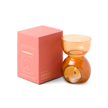 Essential Oil Burner & Tea Light Candle - Amber Glass