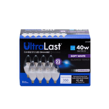 LED15489 UltraLast B11 LED Light Bulb, 4 Watt Candelabra Base, Dimmable - 8 Pack