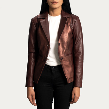 Metallic Maroon Leather Blazer