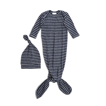 Navy stripe snuggle knit newborn gown + hat set