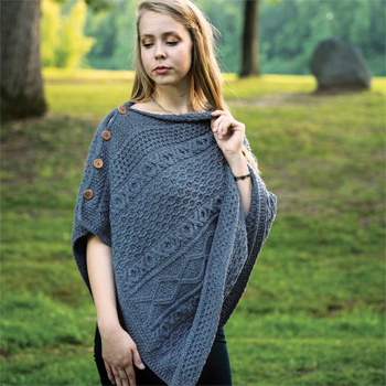 Patchwork Aran Knit Button Poncho