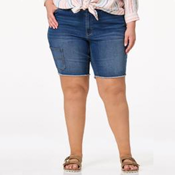 Plus Size Frayed Cargo Denim Shorts