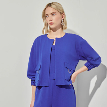 Relaxed Fit Jacket - Drop Shoulder Deco Crepe, Sapphire Sea