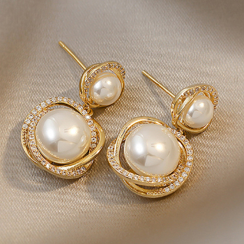 Round Pearl Design Golden Alloy Earrings