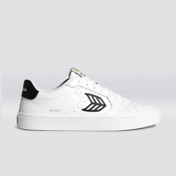 SALVAS White Leather Black Logo Sneaker