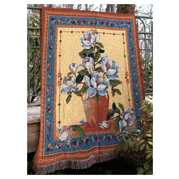 Spring Magnolias Floral Tapestry Throw