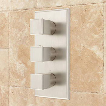 Signature Hardware Ryle 4-Way Thermostatic Valve with Square Knob Handles - Rough-In Valve Included - Brushed Nickel