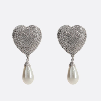 ALESSANDRA RICH heart crystal earrings with pendant pearl